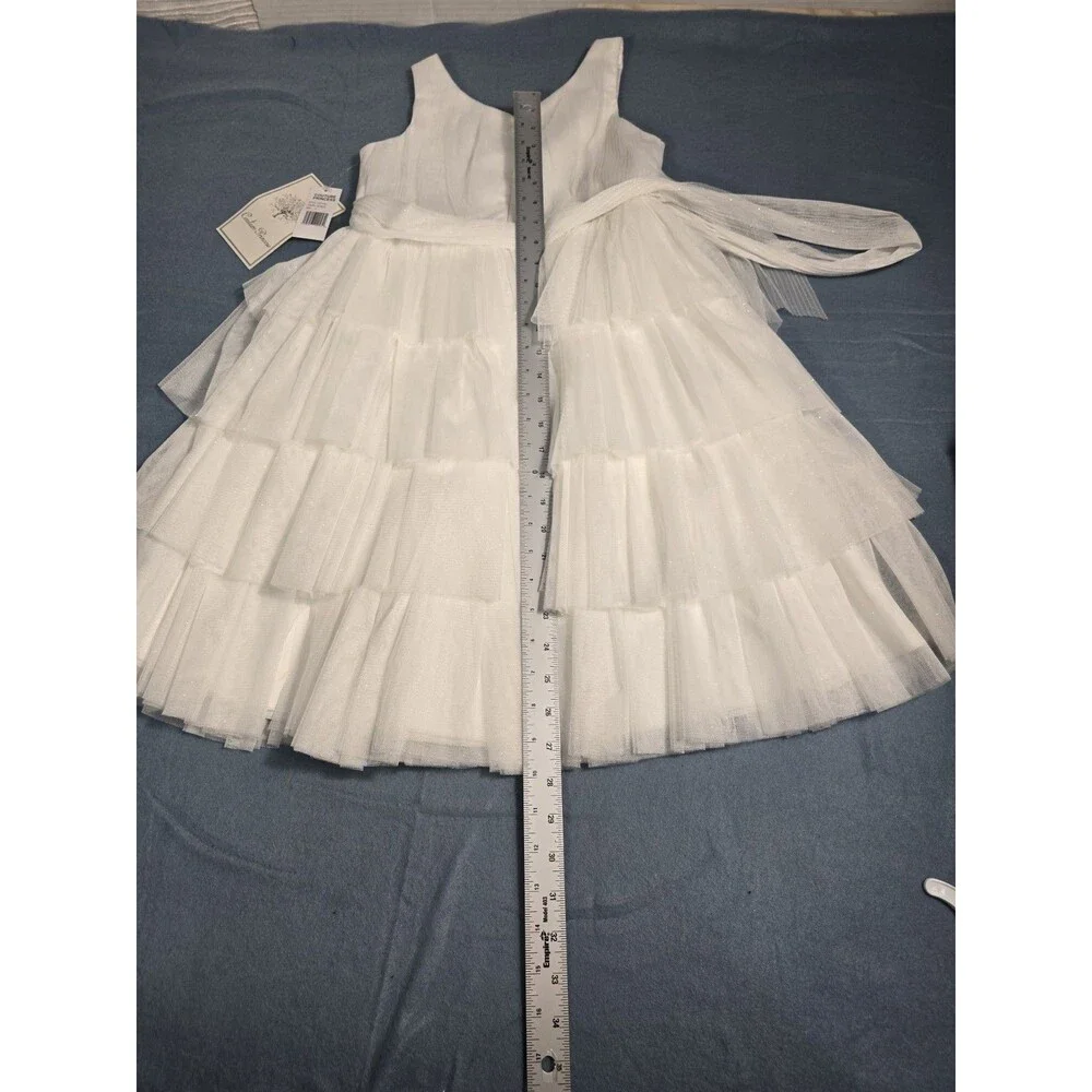 Couture Princess Girls' Ivory Pearl-Trim Ruffle Tulle Formal Flower Girl  8 NWT